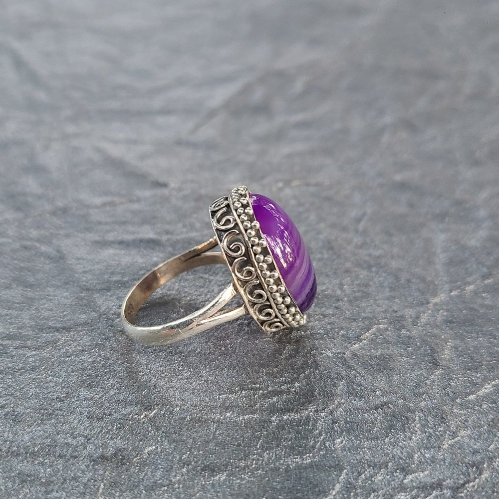Chunky Purple Agate Sterling Silver Ring Size 9-Fashion Ring - Picture 3 of 4